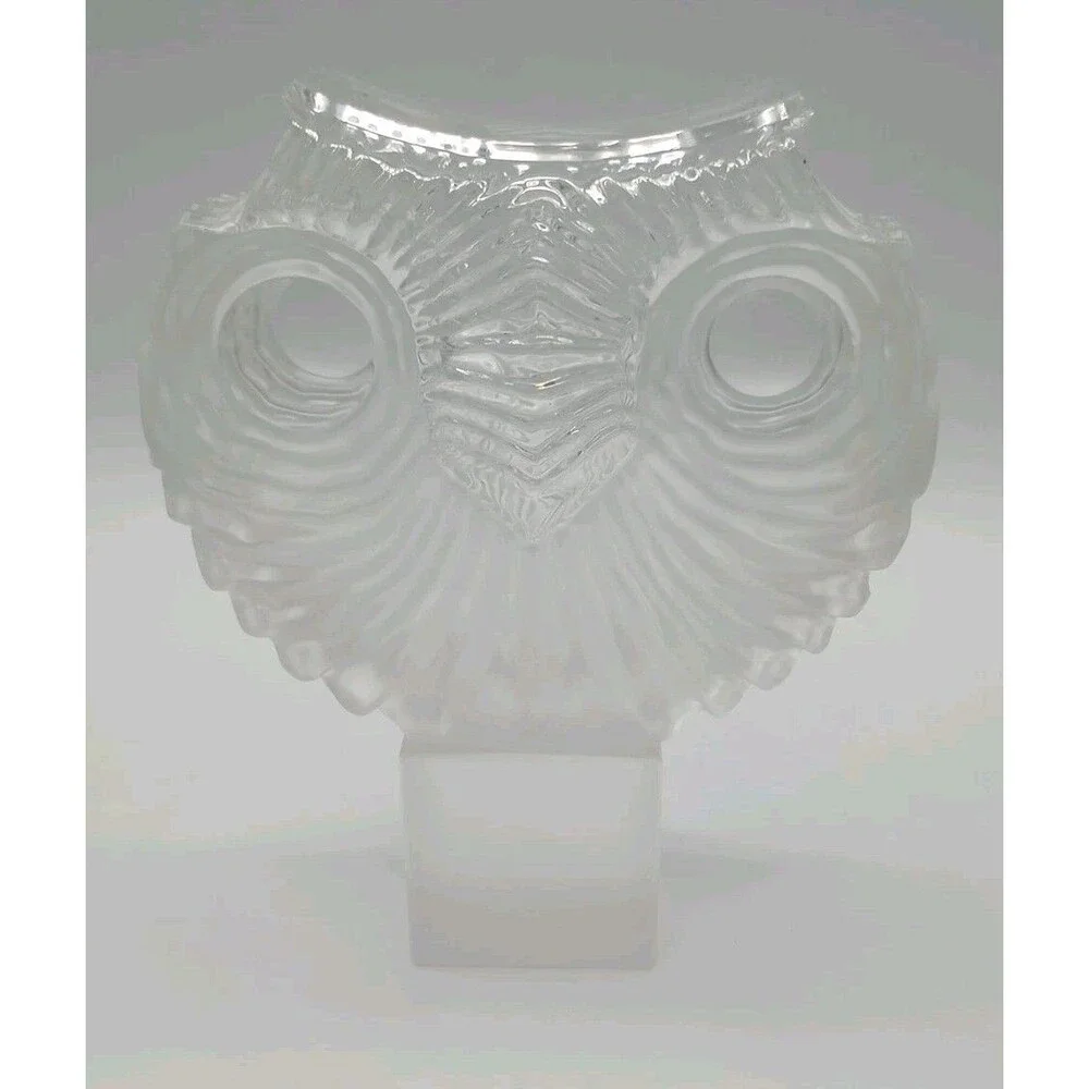 Vtg Xavier Melendez Signed Glass Owl Face Large Heavy Glass Art DAMAGED